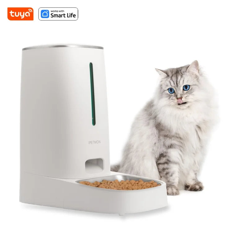 Wifi enabled 4L cat and dog feeder, stainless steel bowls, low food alarm.